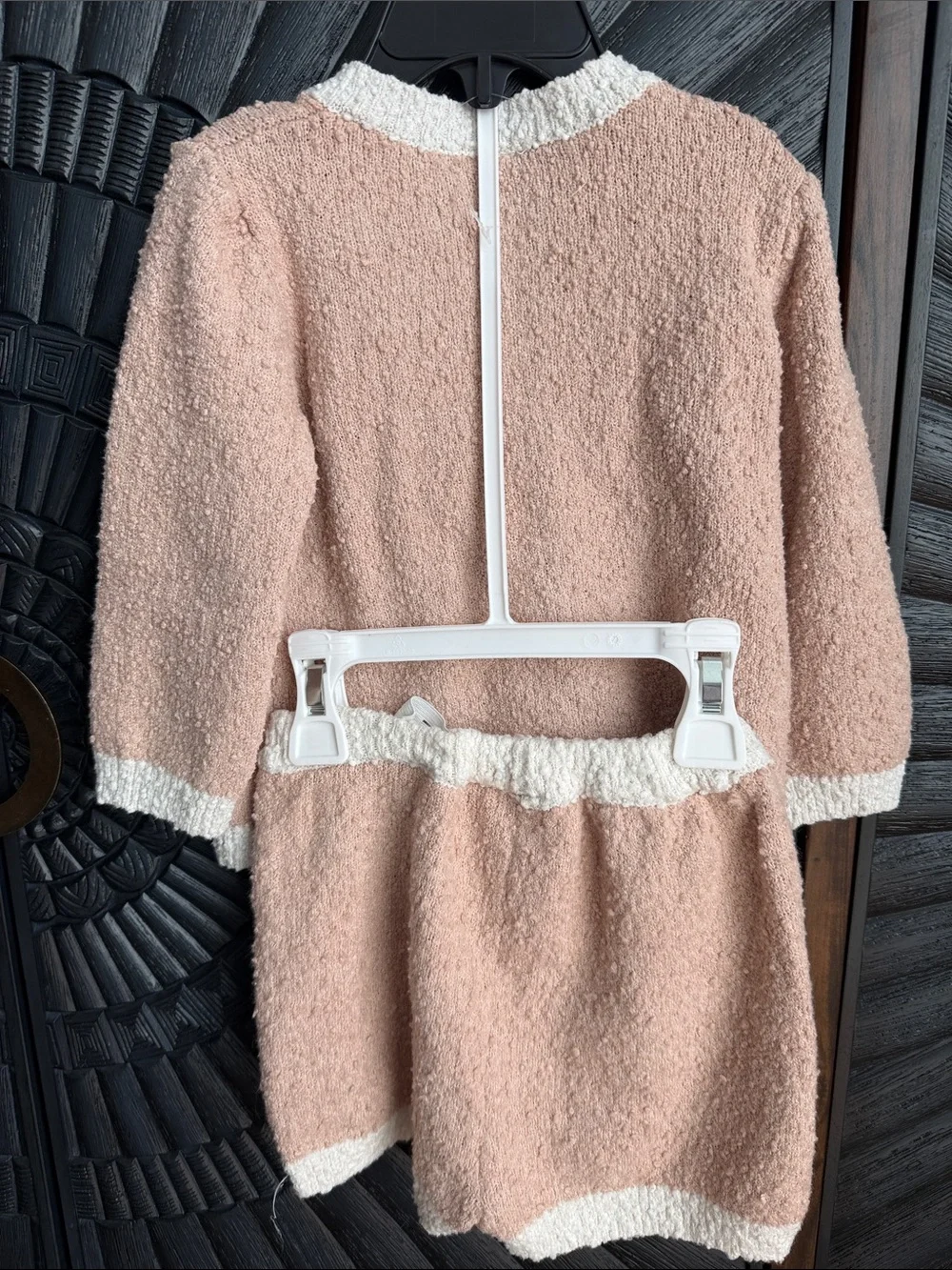 H&M Pink and White Bouclé Jacket & Shorts Set